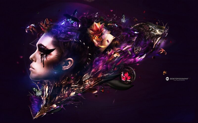 Woman with Dark Makeup — Purple, Dramatic, Night, Digital Art