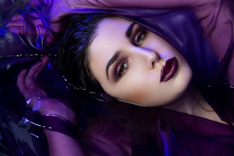 Woman with Dark Makeup — Purple, Dramatic, Night, Photograph