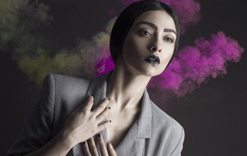 Woman with Dark Makeup — Purple, Dramatic, Photograph, Smoke