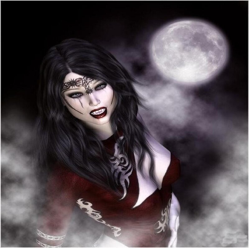 woman with dark makeup under moonlight