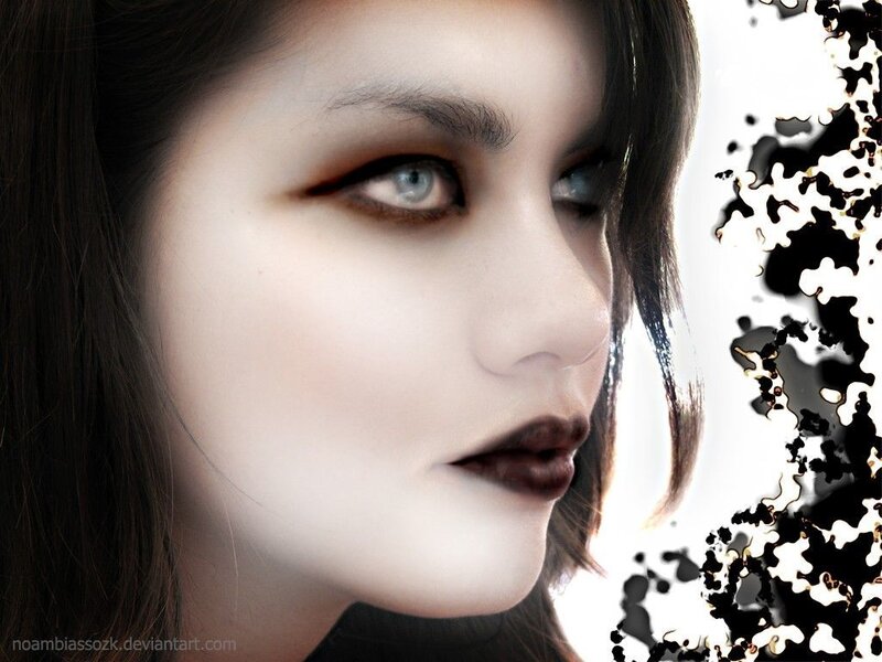 Woman with Dark Makeup — White, Dramatic, Digital Art