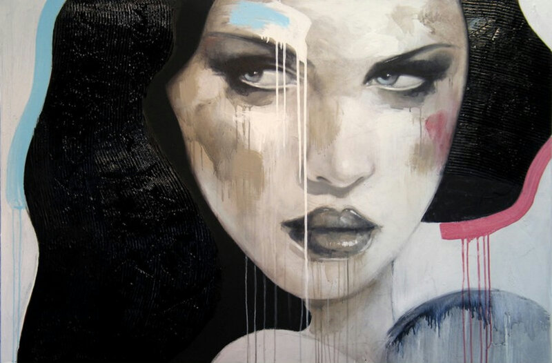 Woman with Dark Makeup — White, Dramatic
