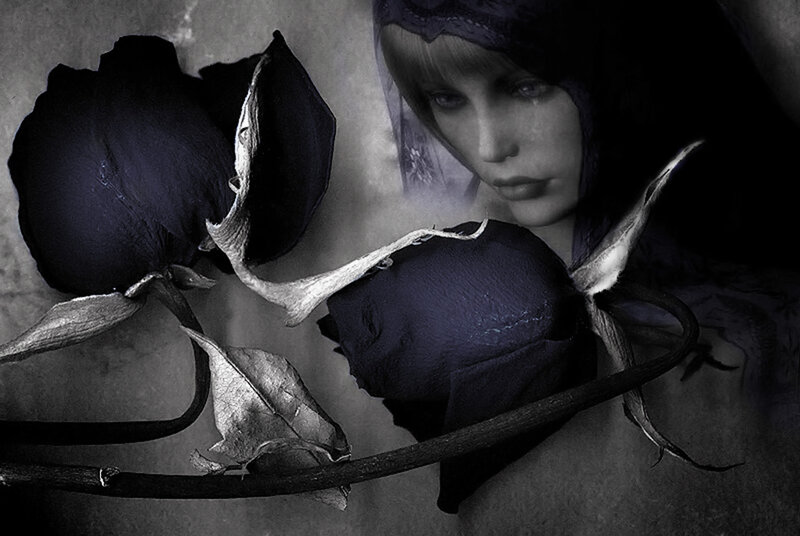 Woman with Dark Roses