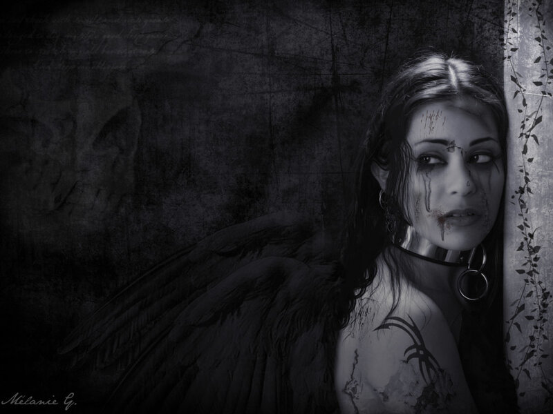 Woman with Dark Wings — Black, Digital Art, Tattoo