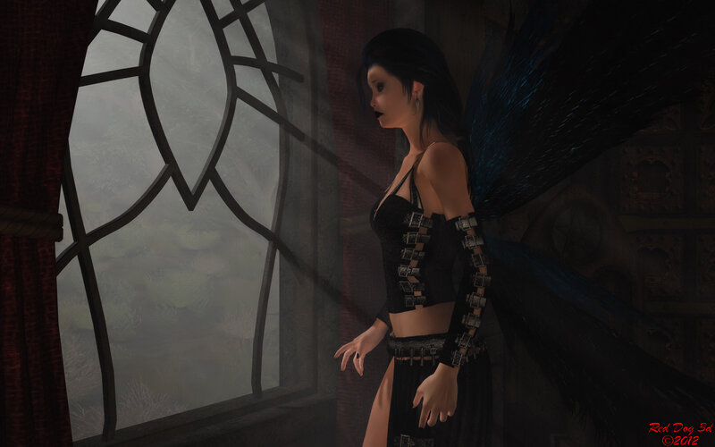 Woman with Dark Wings — Black, Dramatic, 3d Render