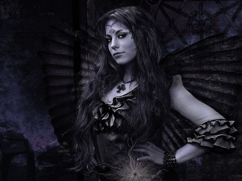 Woman with Dark Wings — Black, Dramatic, Night