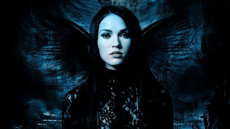 Woman with Dark Wings — Blue, Dramatic, Digital Art, Lace Clothing