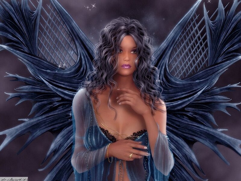 Woman with Dark Wings — Blue, Dramatic, Night