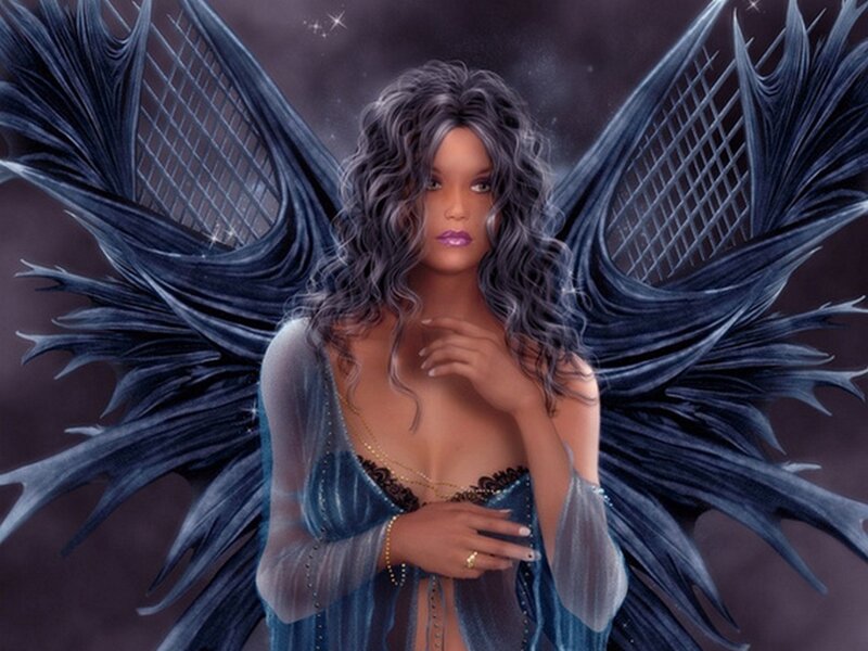 Woman with Dark Wings — Blue, Dramatic