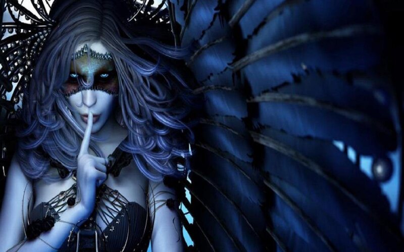 Woman with Dark Wings — Blue, Night
