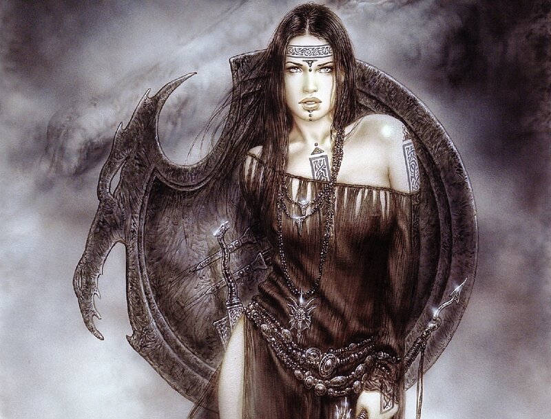 Woman with Dark Wings — Brown, Dramatic, Digital Art, Shield