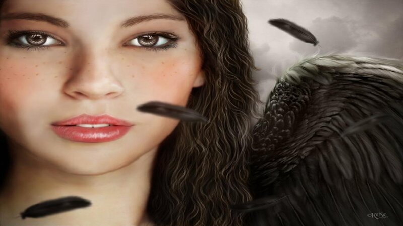 Woman with Dark Wings — Brown, Dramatic