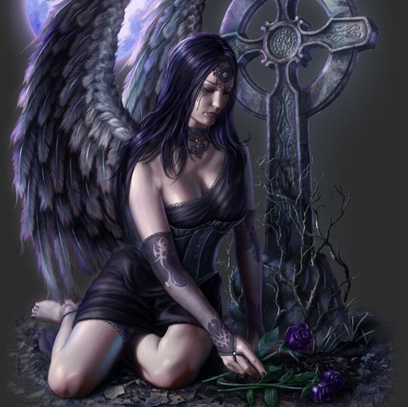 Woman with Dark Wings — Purple, Somber