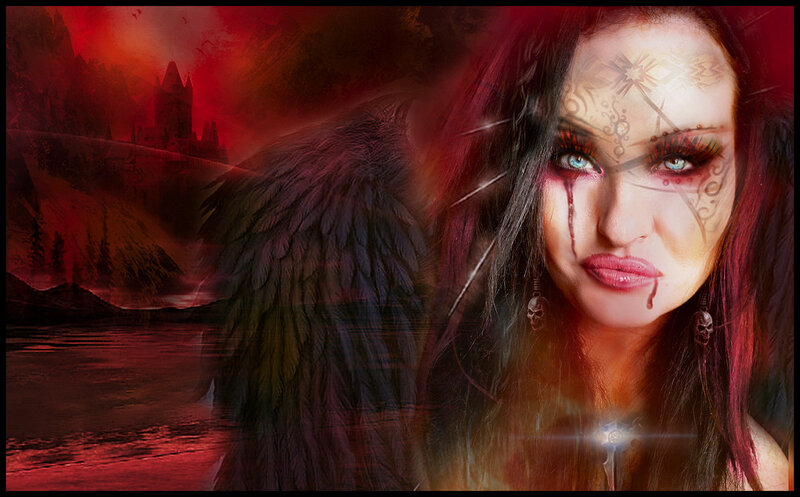 Woman with Dark Wings — Red, Dramatic