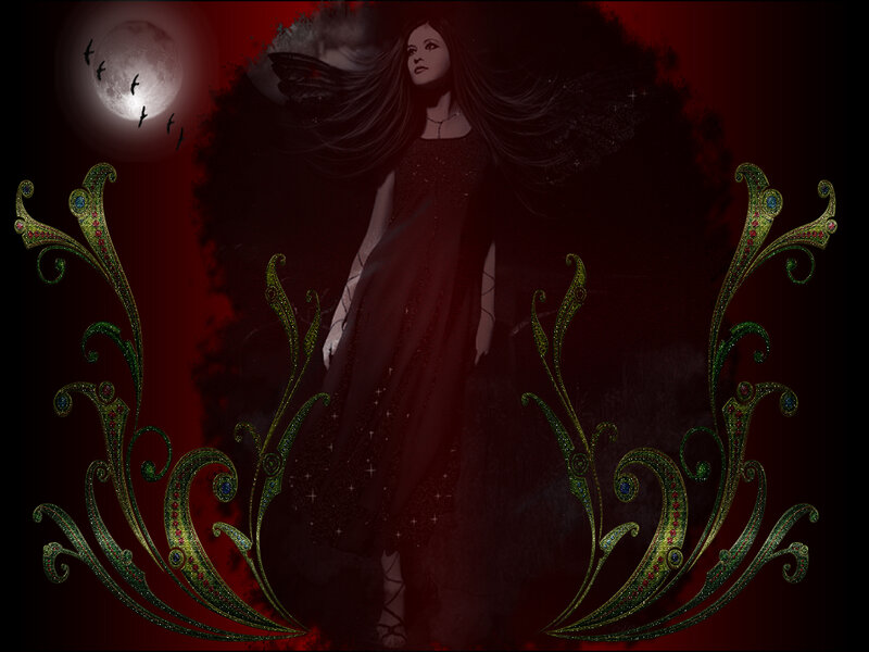 Woman with Dark Wings — Red