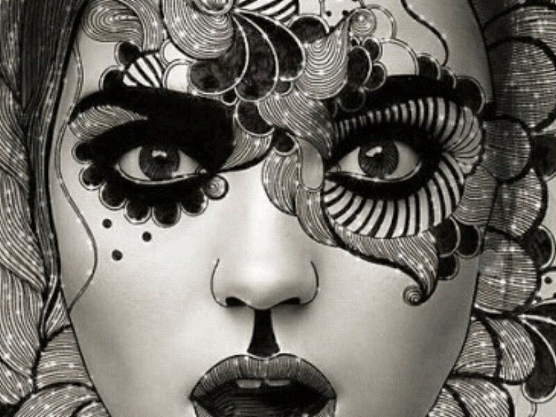 Woman with Decorative Makeup — Black, Dramatic
