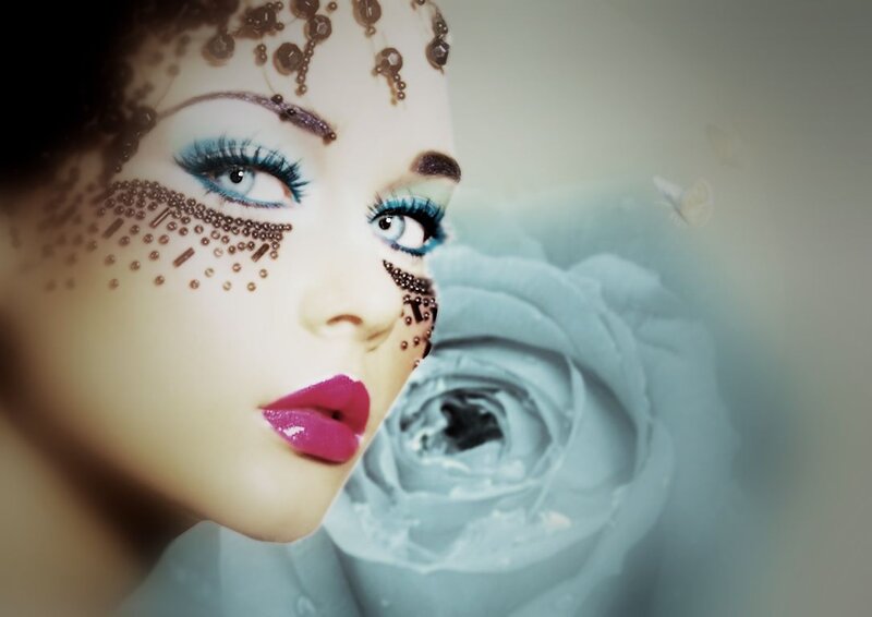 Woman with Decorative Makeup — Blue