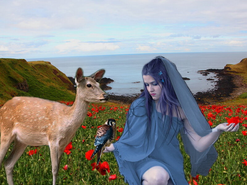 Woman with Deer and Bird