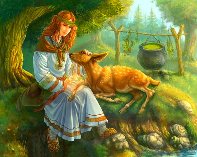 Woman with Deer — Green