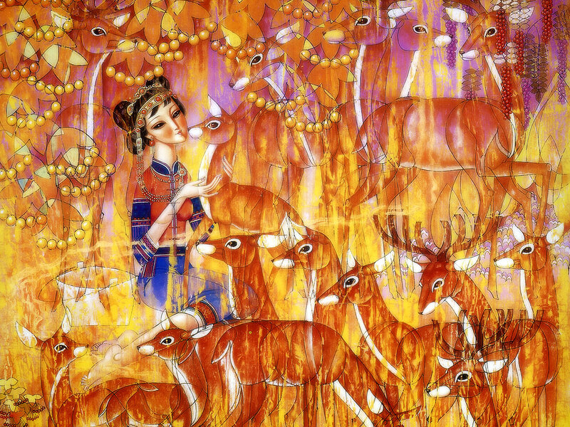 Woman with Deer Herd