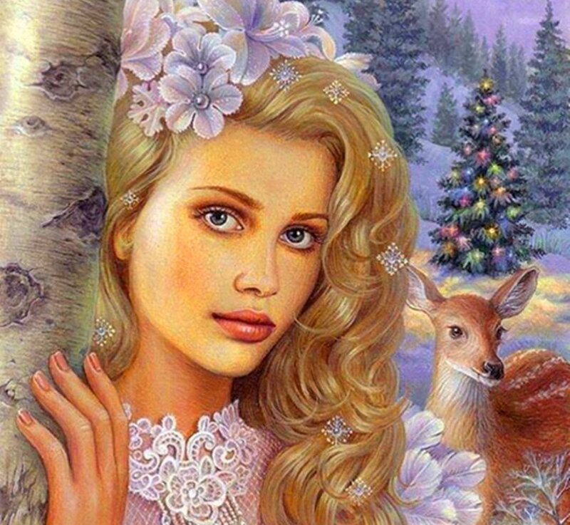 Woman with Deer — Purple, Serene