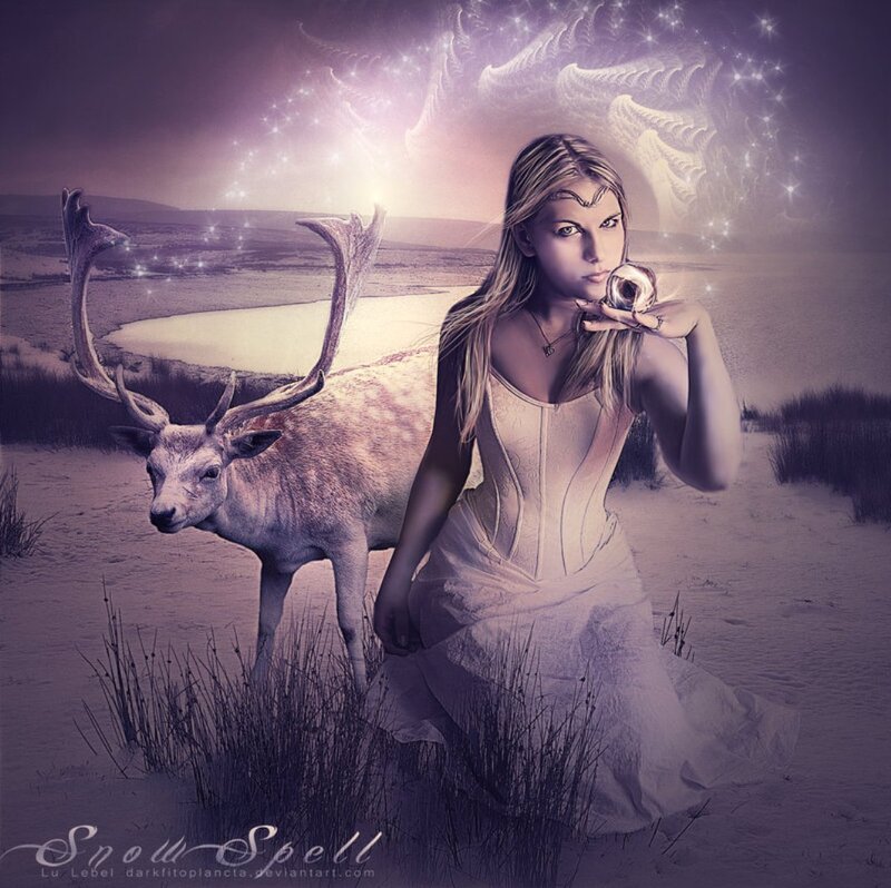 Woman with Deer — Purple