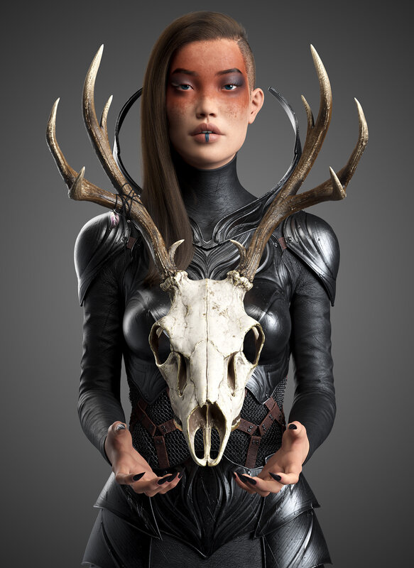 Woman with Deer Skull