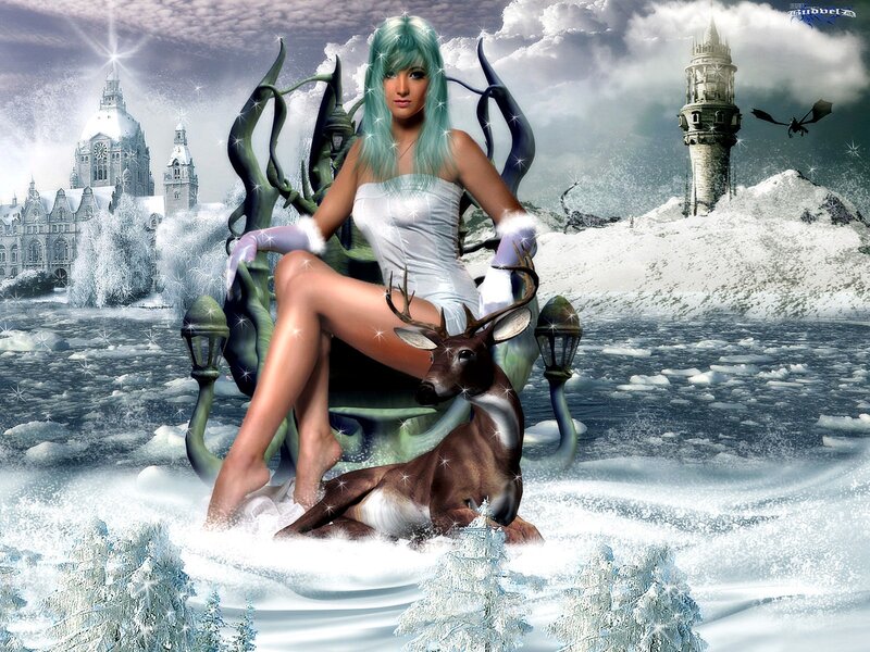 Woman with Deer — White