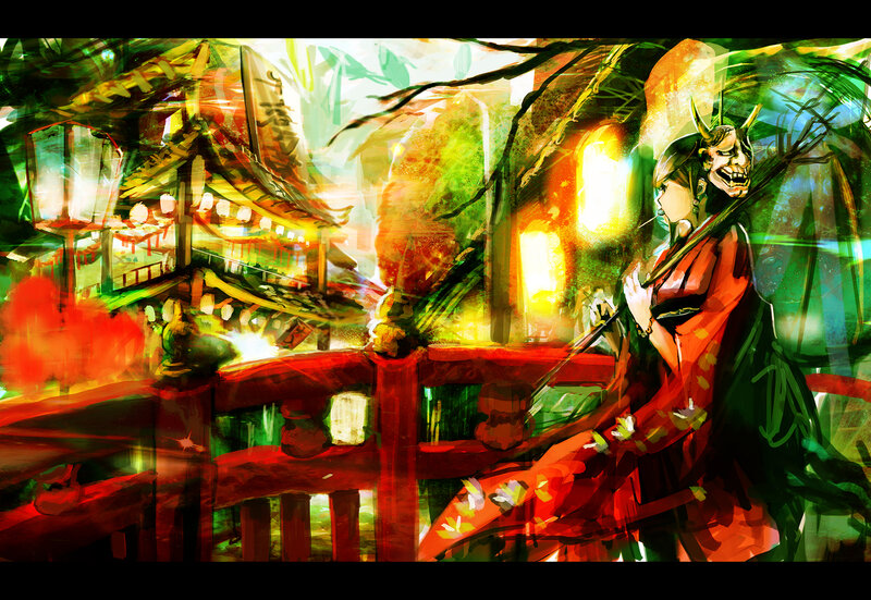 Woman with Demon Mask