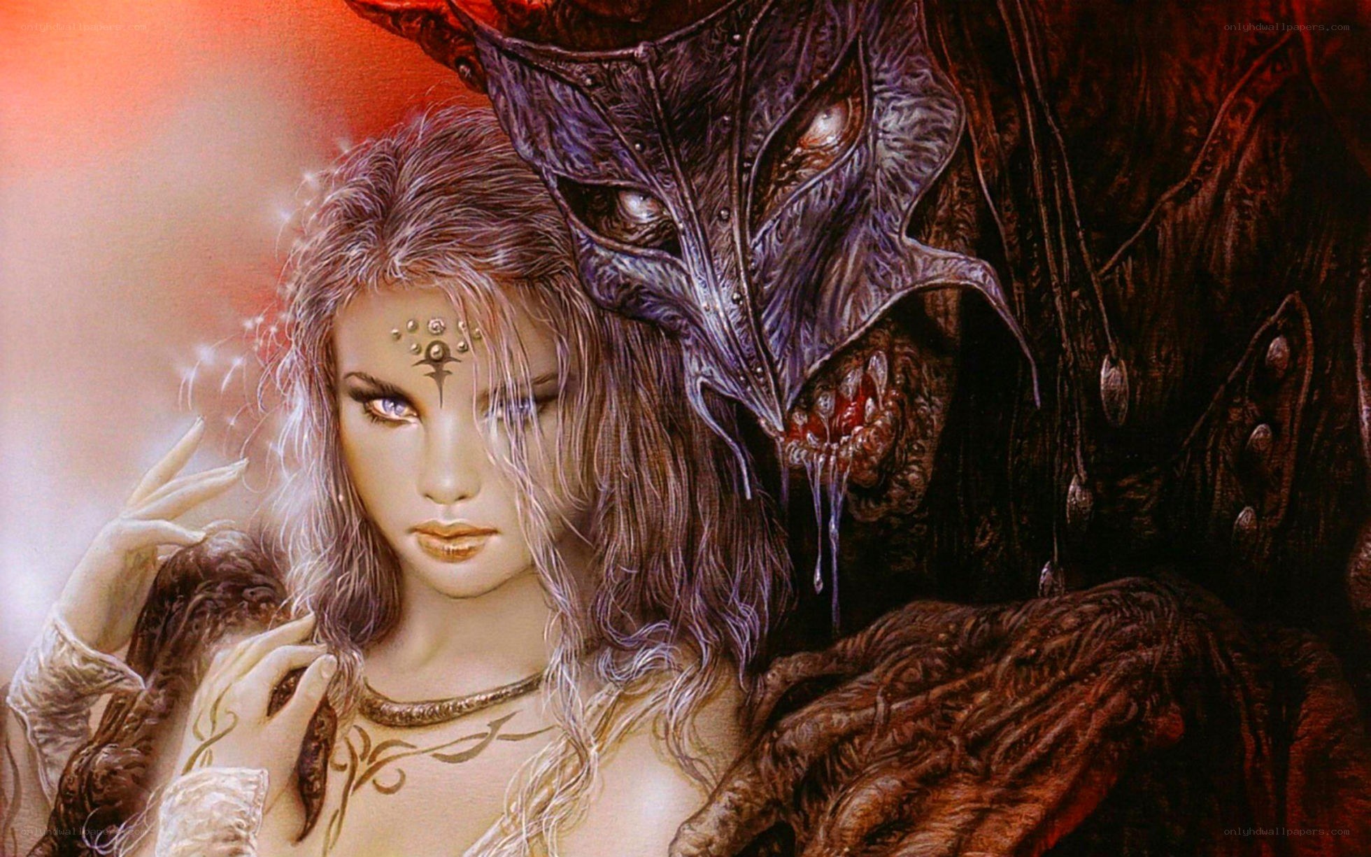 woman with demonic creature
