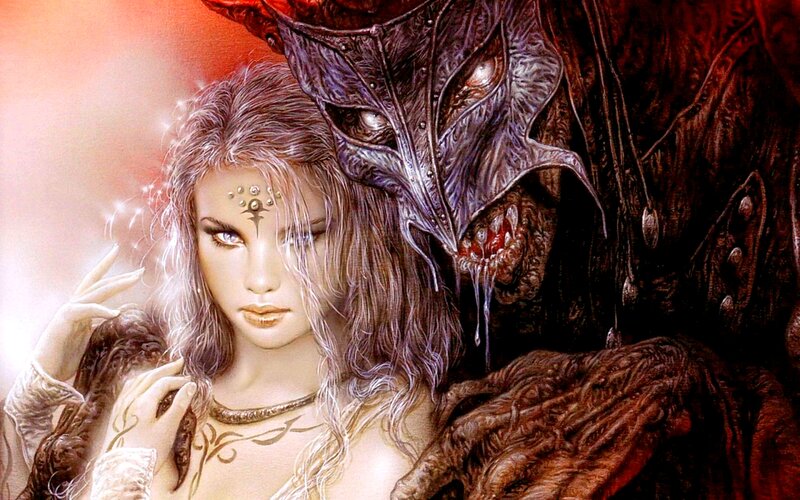 Woman with Demonic Creature — Red