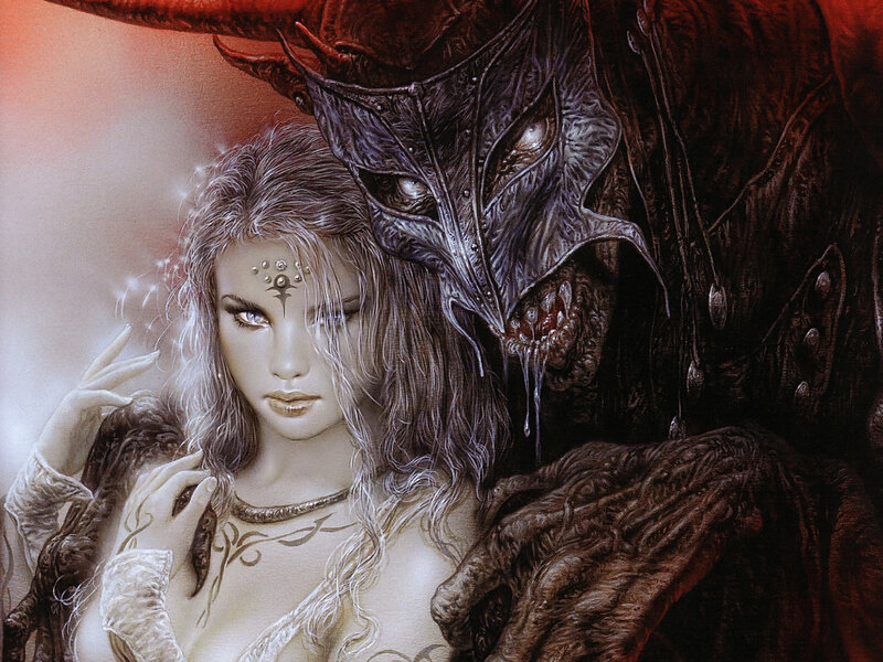 woman with demonic creature