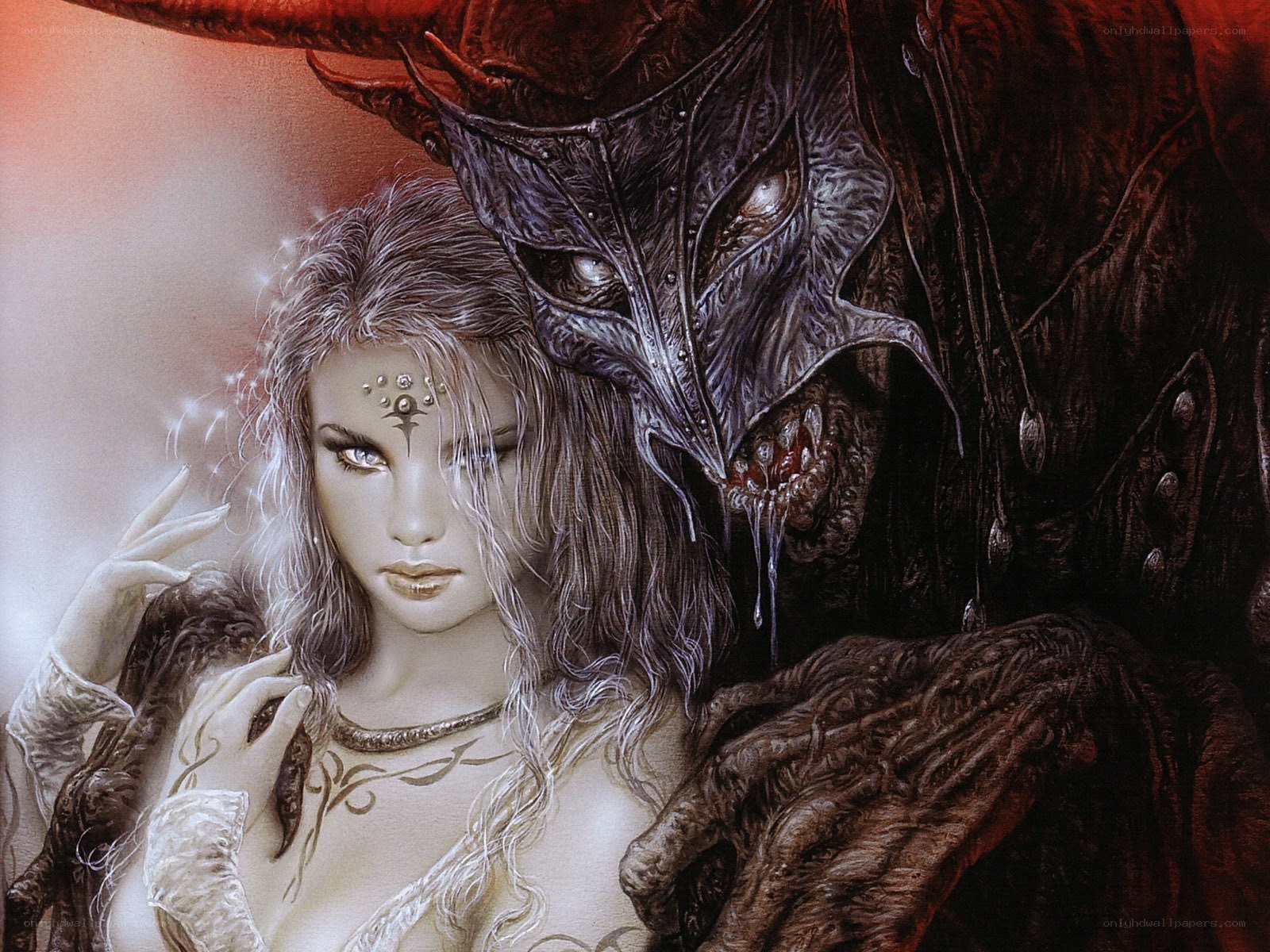 woman with demonic creature
