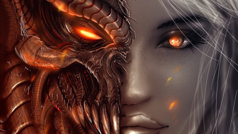 Woman with Demonic Face — Gray, Dark
