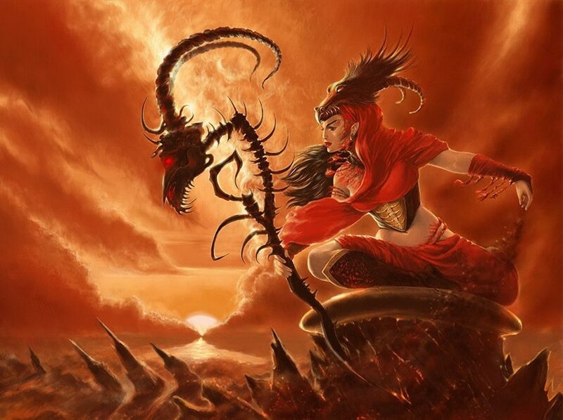 Woman with Demonic Staff