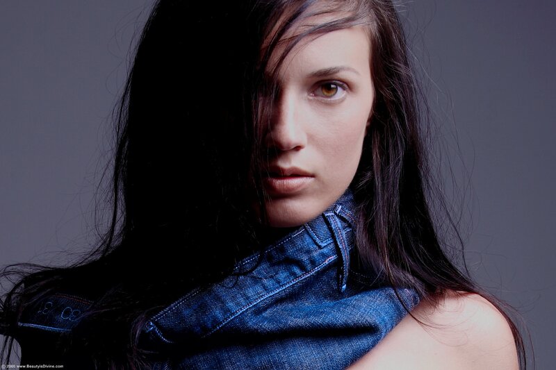 woman with denim scarf