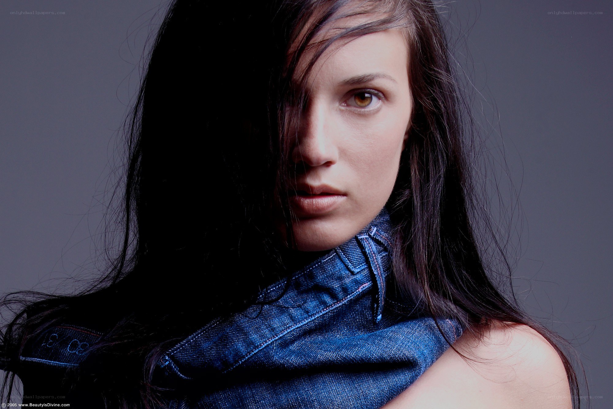 woman with denim scarf