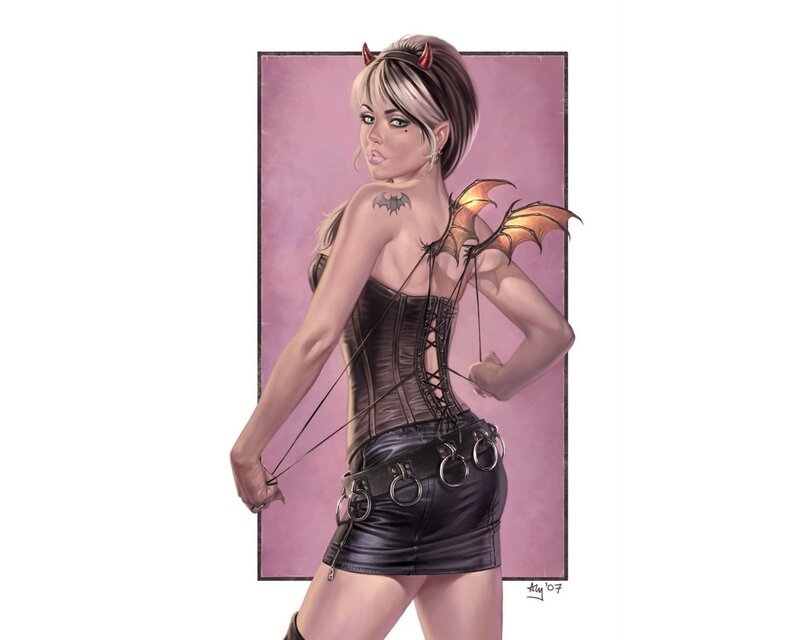 woman with devil horns and wings