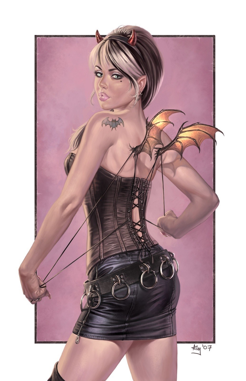 woman with devil horns and wings
