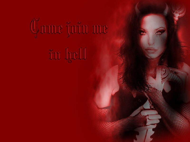 woman with devil horns in hell