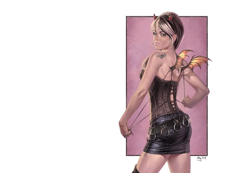 Woman with Devil Horns — Pink