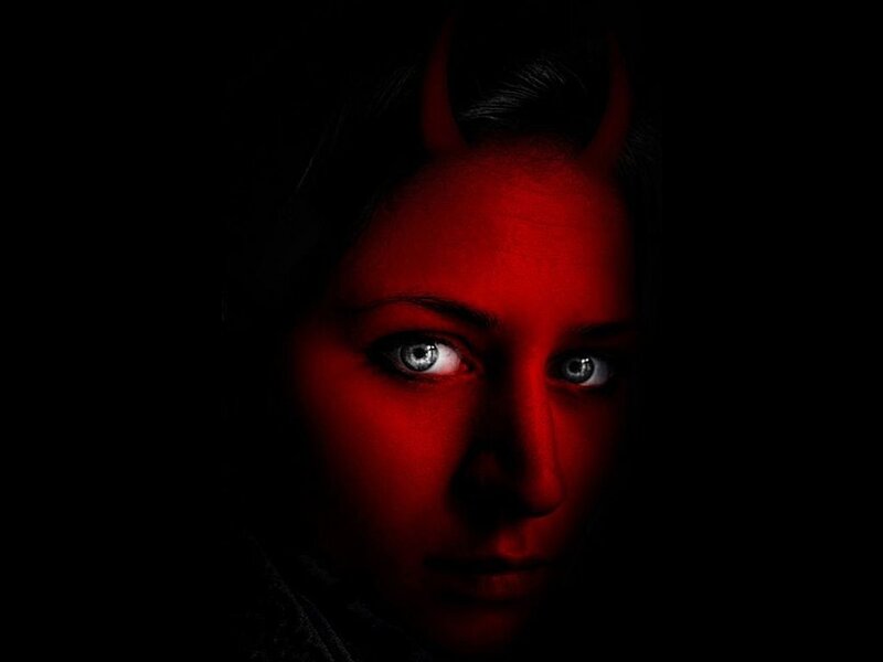 Woman with Devil Horns — Red, Dramatic