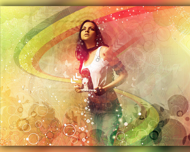 woman with digital art background
