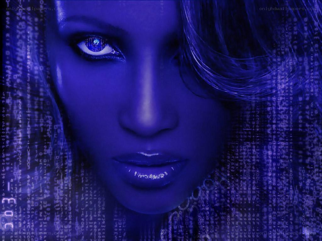 woman with digital matrix background