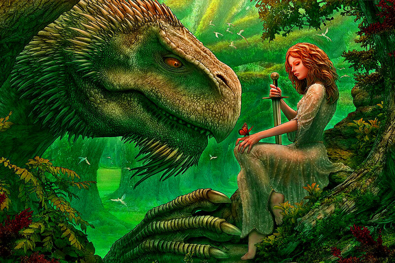 Woman with Dinosaur — Green