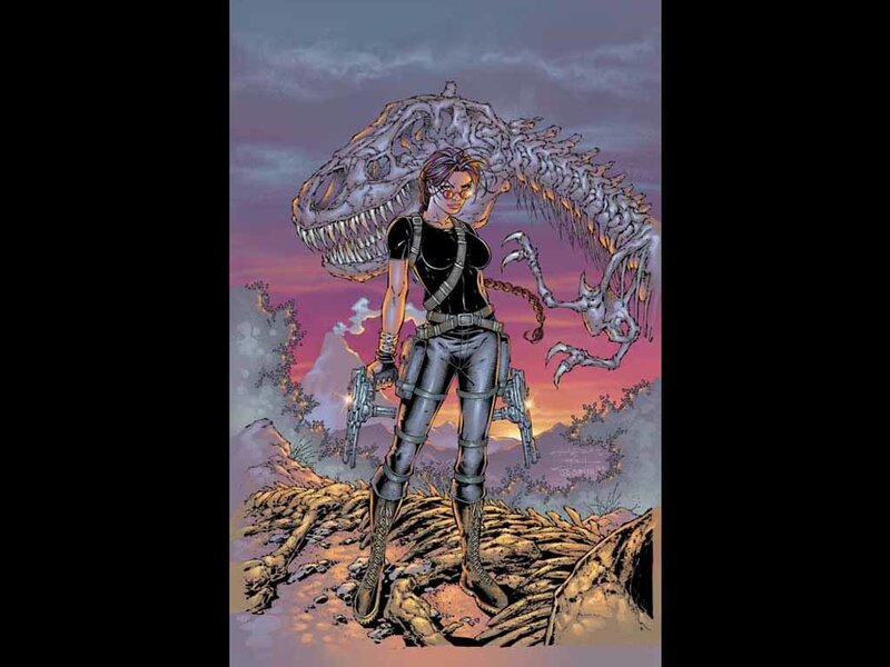 Woman with Dinosaur Skeleton