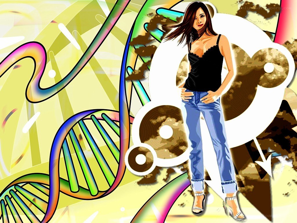 woman with DNA helix background