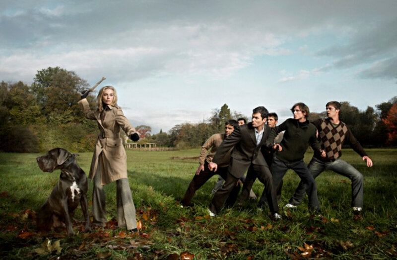 Woman with Dog and Men