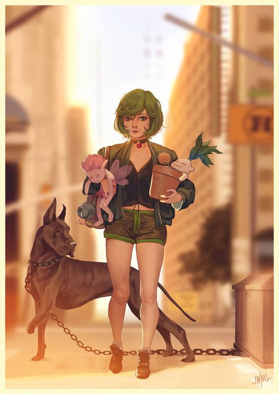 Woman with Dog and Toys — Green