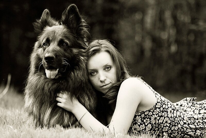Woman with Dog — Black, Calm